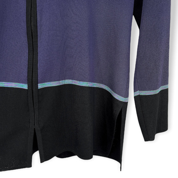Exclusively Misook Black Purple Striped Zip Up Long Sleeve Knit Cardigan Size S - Picture 5 of 10